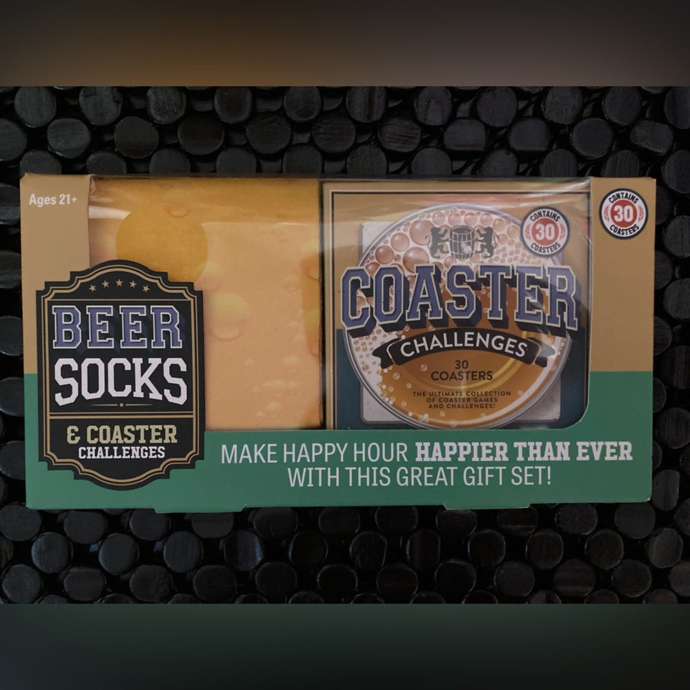Beer Socks and Coaster Challenges - 30 coasters with games and puzzles NIB!